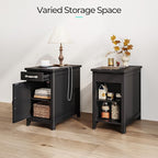 LINSY HOME Farmhouse End Table with Charging Station, Narrow Side Table for Living Room, Sofa Side Table with Drawer and Storage Cabinet, Small Nightstand for Home Office