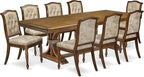 NEMA9-AWA-36 9-Piece Modern Dining Set Includes a Rectangular Modern Dining Table and 8 Light Beige Polyester Fabric Kitchen Chairs, 44x100 Inch, Antique Walnut