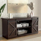 YESHOMY TV Stand for Televisions up to 65 Inches, with Sliding Barn Doors and Storage Cabinets, Console Table and Media Furniture for Living Room, 58 Inch, Espresso