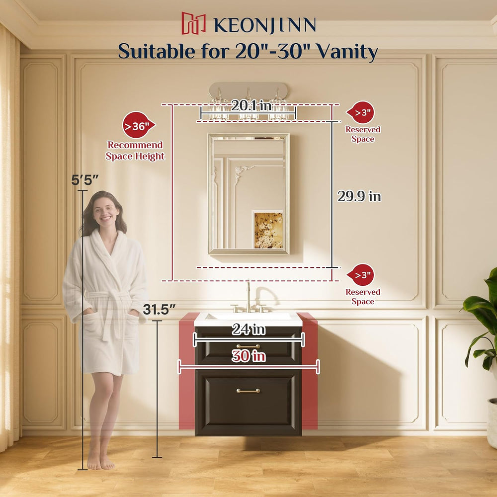 Keonjinn Brushed Nickel Bathroom Mirrors for Over Sink 20" x 30", R...