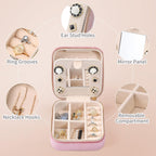Dajasan Velvet Travel Jewelry Box, Mini Travel Jewelry Case, Small Portable Travel Jewelry Organizer Box with Mirror for Earrings Bracelets Rings Necklace (Pink)