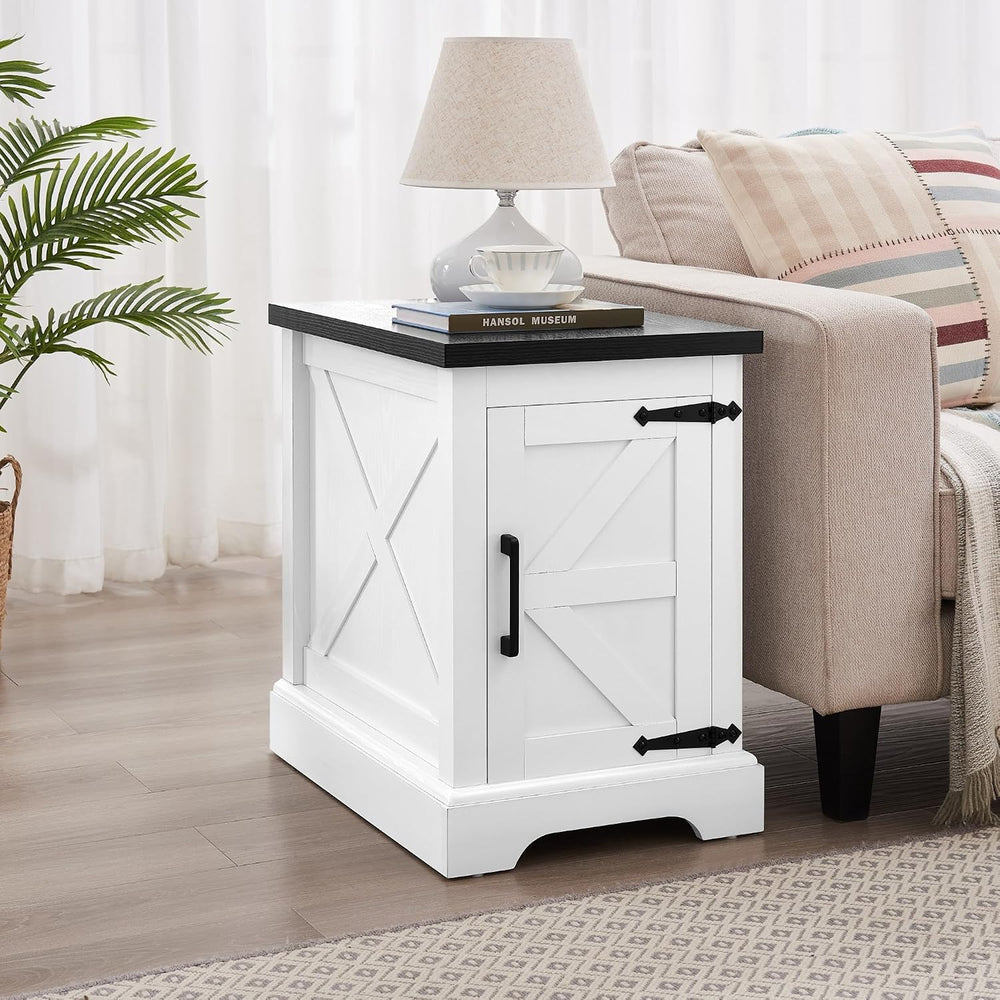 Havemies Farmhouse End Table with Barn Door, Adjustable Shelf Nightstand &amp...