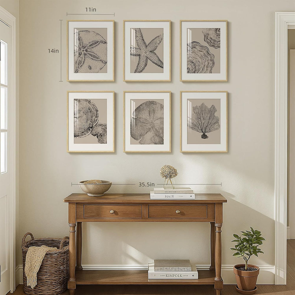 Framed Black and Beige Neutral Abstract Wall Art for Living Room, 6 Piece