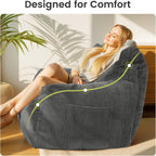 Pamapic 59 Inch 2-Seater Corduroy Bean Bag Chair,Loveseat Sofa with Ultra Soft Fluffy Cover, 72H High Resilience Foam Sofa Bed for Adults, Suitable for Living Room, Bedroom,Grey