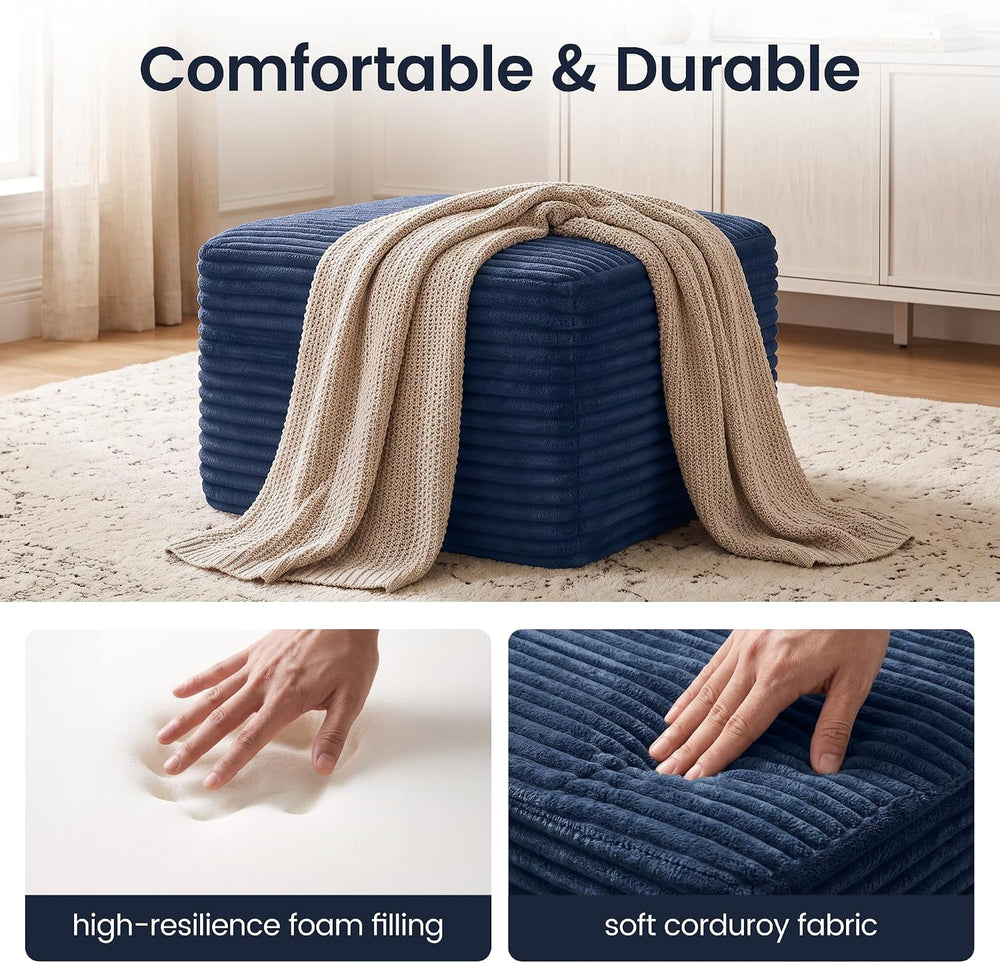 27.6" Floor Ottoman, Plush Corduroy Ottoman Foot Rest for Couch in a Box...