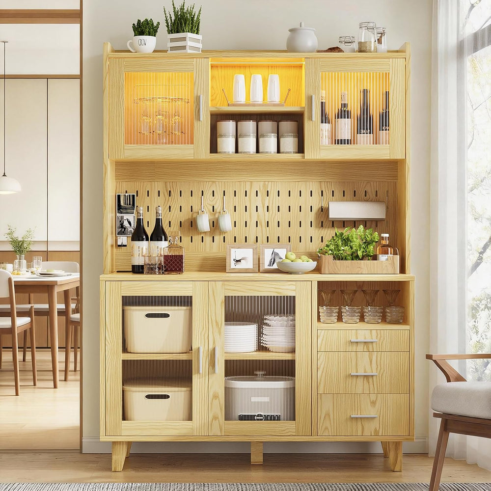 FUXA Modern Farmhouse Kitchen Pantry Cabinet with Charging Station, 71" ...