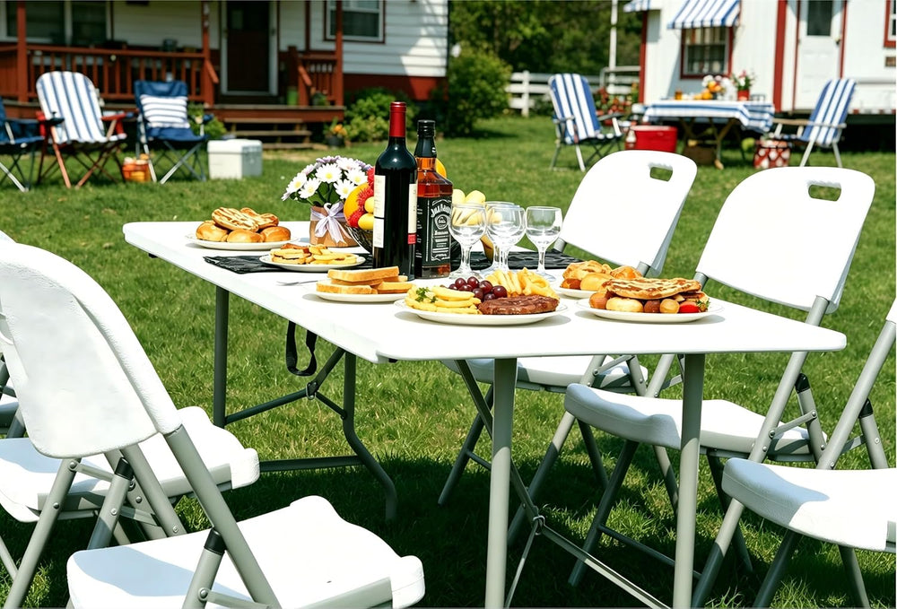 6 Foot Folding Table 6ft Foldable Portable Plastic Tables for Party, Fold-in-...