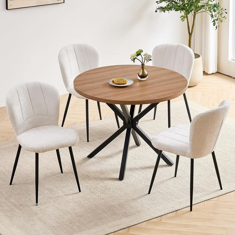 Round Dining Table Set for Kitchen Apartment | 4 chenille chairs, Wood grain ...