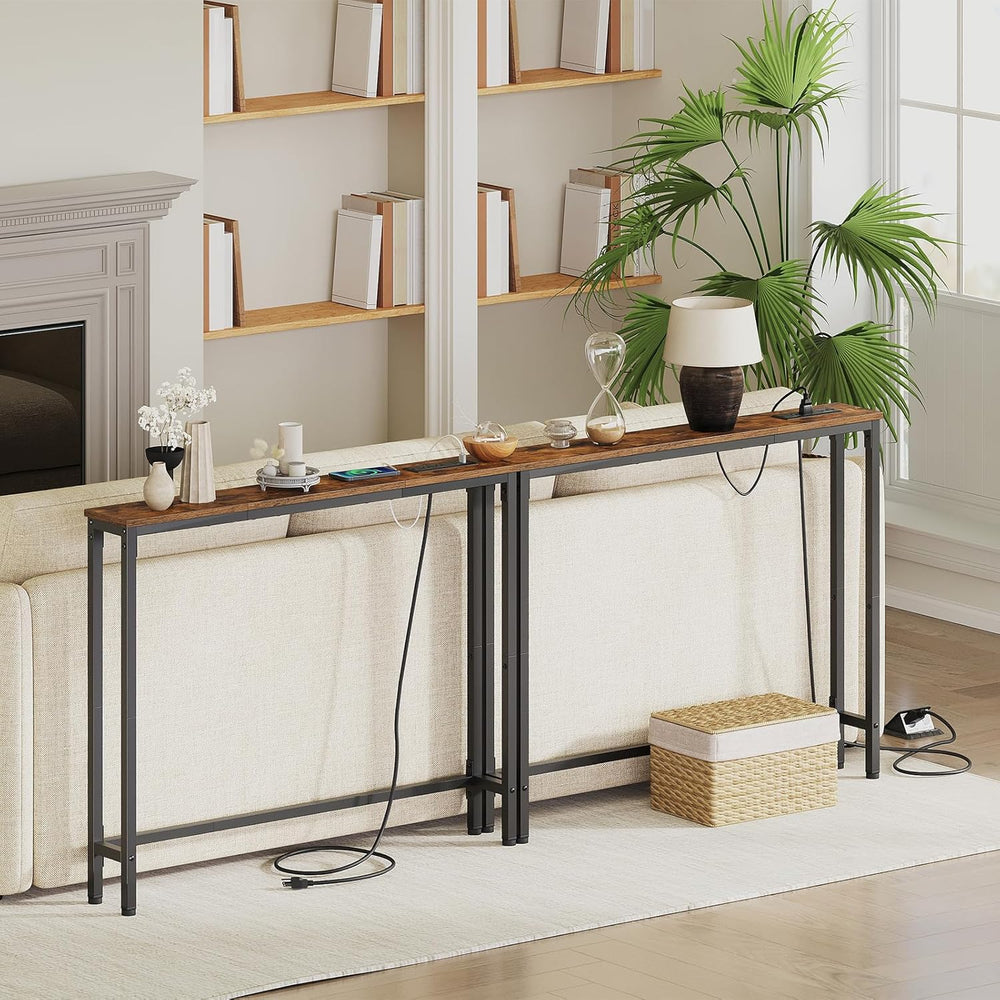 HOOBRO 39.4 Inch Narrow Console Table with Power Outlets, 5.9 Inch Sofa Table...