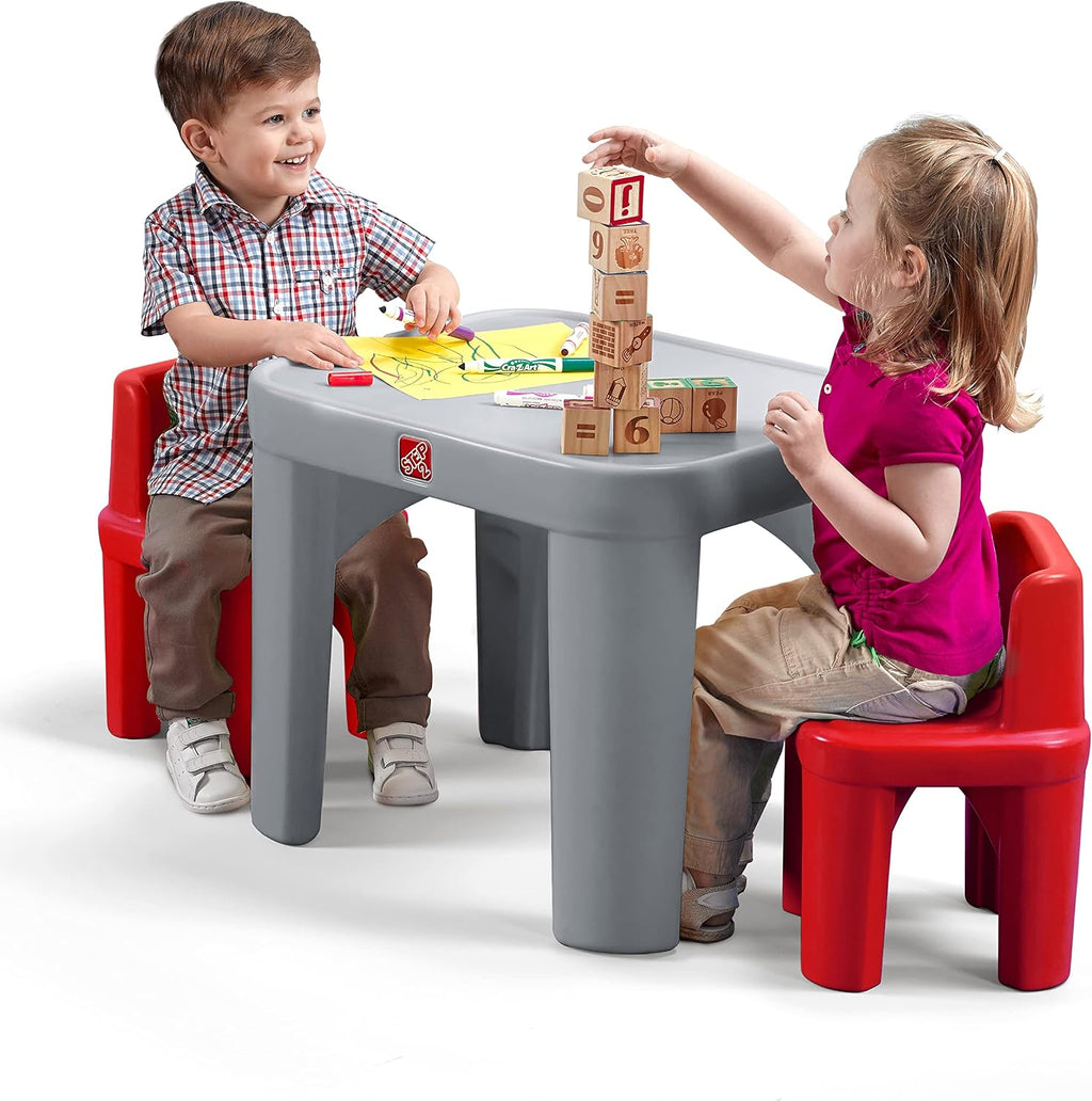 Step2 Mighty My Size Kids Table & Chair Set, Playroom Activity Table for Arts & Crafts, Made of Durable Plastic, For Toddlers 2+ Years Old, Gray & Red