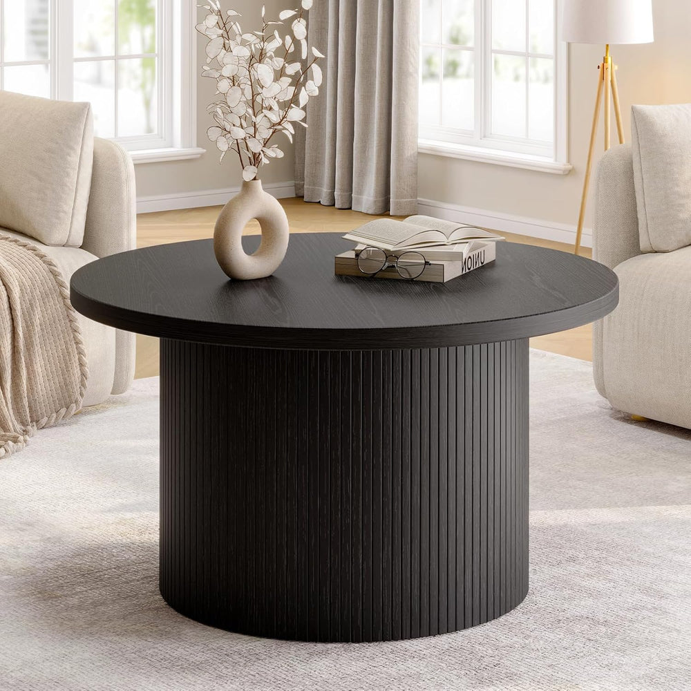 ONBRILL 31.5" Round Coffee Table, Tambour Design Coffee Tables for Livin...