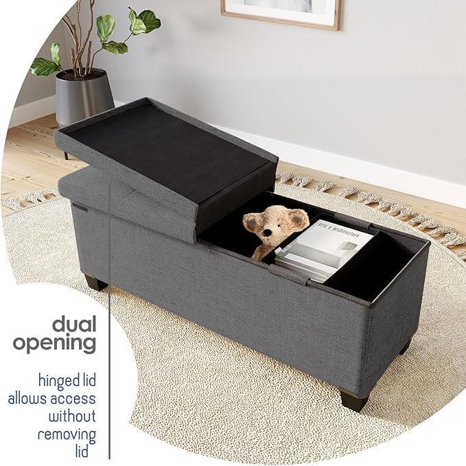STORAGEBUD Storage Ottoman Bench with Bins, 43-in Storage Bench for Bedroom End of Bed, Folding Foot Rest Ottoman for Living Room Max 660lbs, Fabric Ottomans, Grey