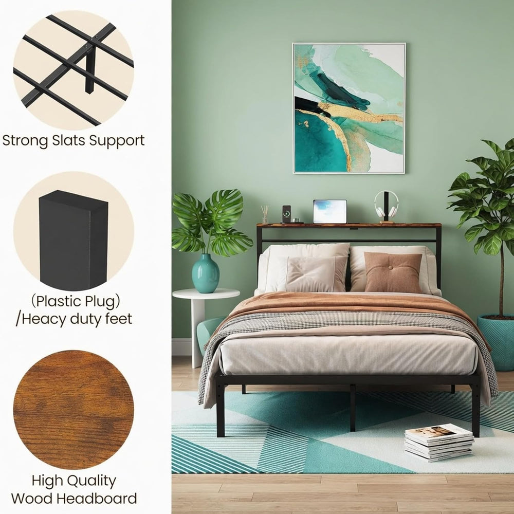60.4"x84.7" Contemporary Queen Bed Frame, Upholstered Headboard, Bu...
