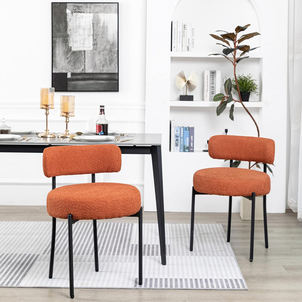 DYHOME Boucle Dining Chairs Set of 4, Upholstered Dining Room Chairs Orange