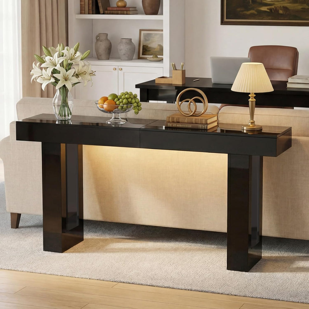 ChooChoo High Gloss 63 Inch Long Console Table with LED Light | Modern Entryw...