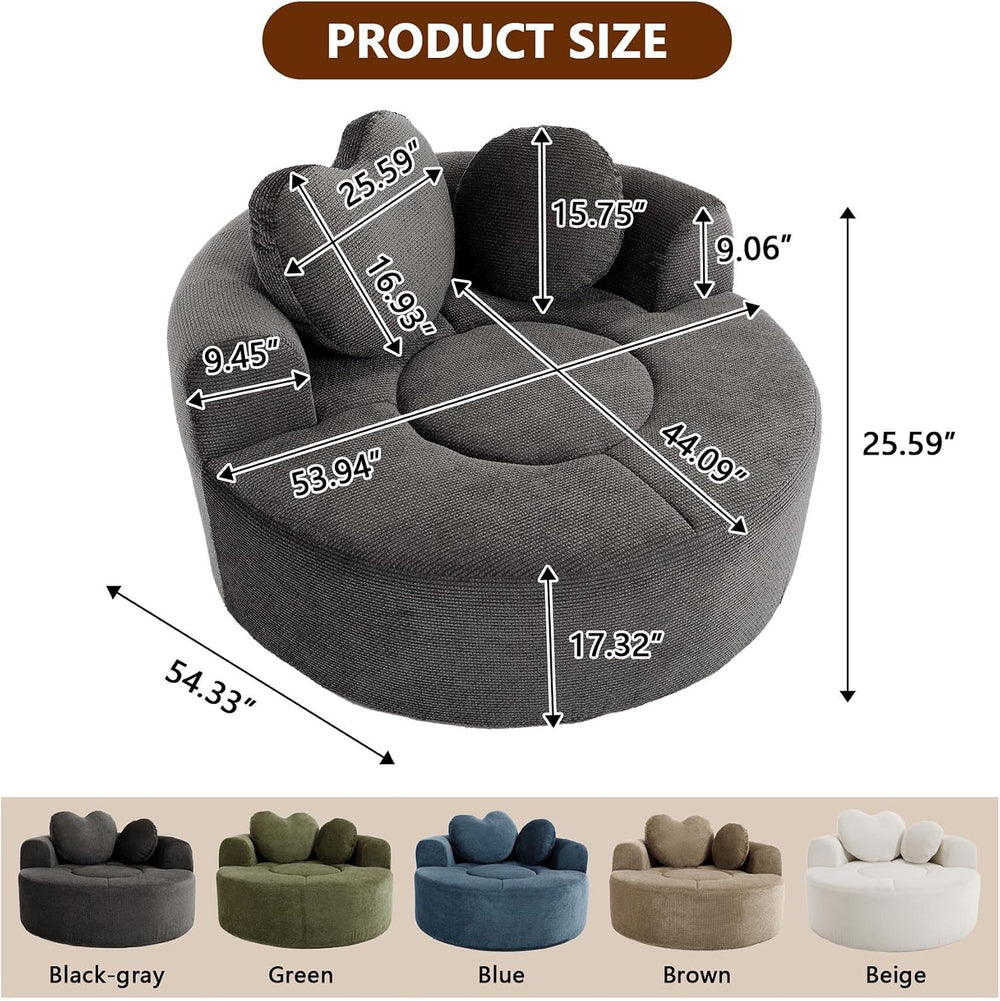 (New) Round Floor Chair Lounger Indoor, Circle Couch With 2 Pillows for Livin...