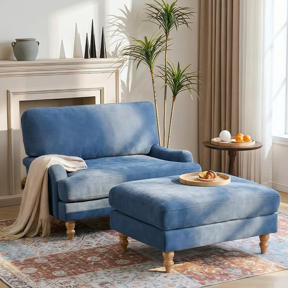 Bezseller 46" W Oversized Chair Indoor with Ottoman (Blue)