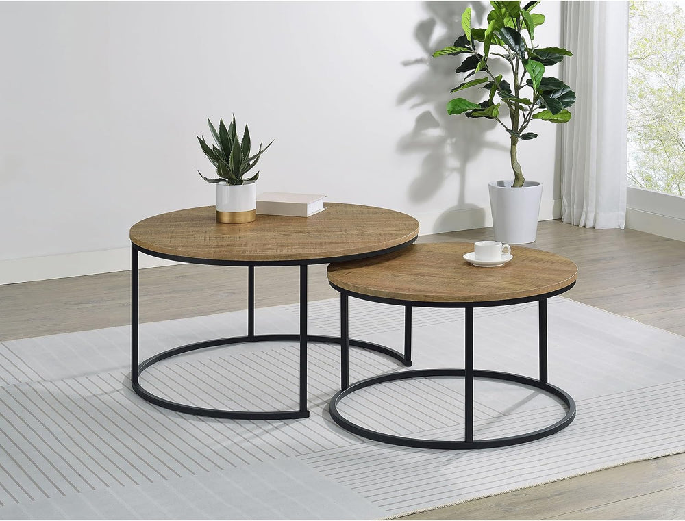35" Textured Mango Wood Nesting End Table, Nesting End Tables with Open ...