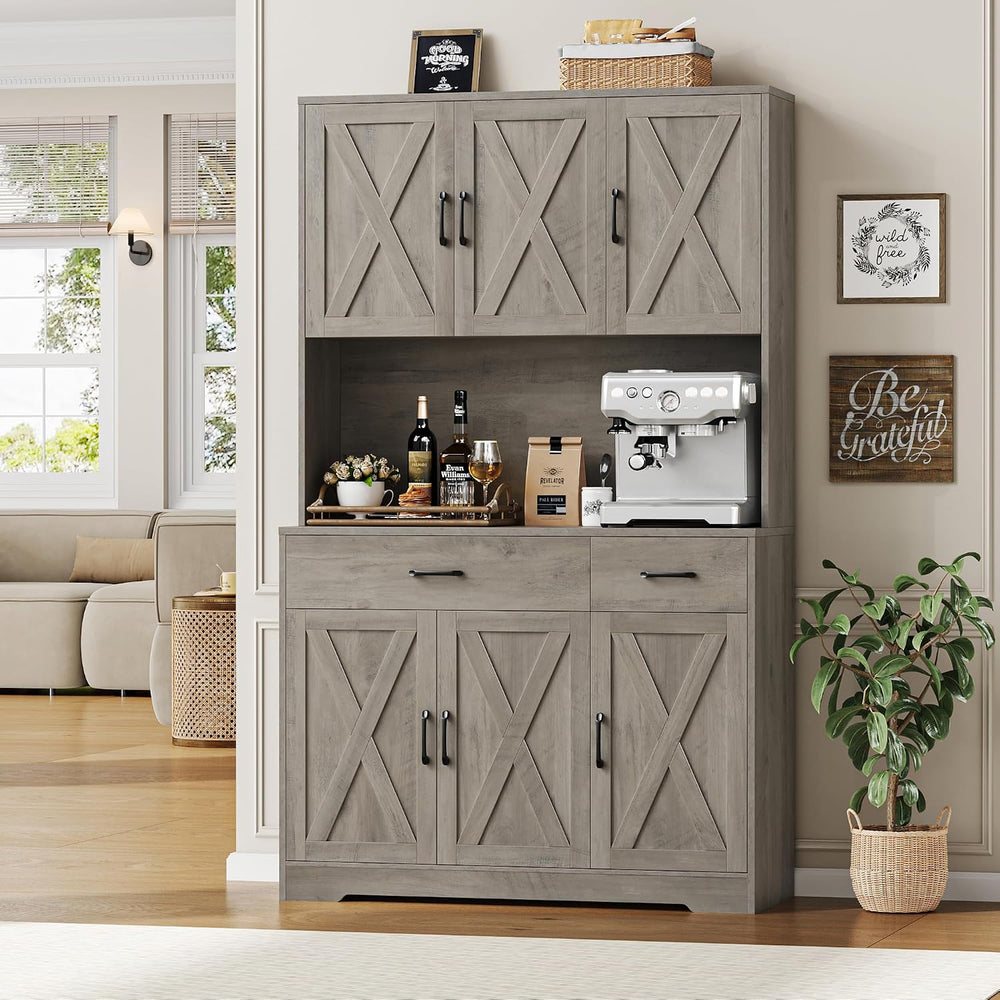 HOSTACK 71" H Kitchen Pantry Storage Cabinet, Farmhouse Hutch Cabinet, G...