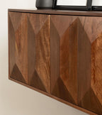Kate and Laurel Ranier Modern Wooden Two-Door Wall Cabinet, 30 x 10 x 14, Walnut Brown, Decorative Storage Cabinet with Dimensional Face for Use as Floating Nightstand or Floating TV Shelf