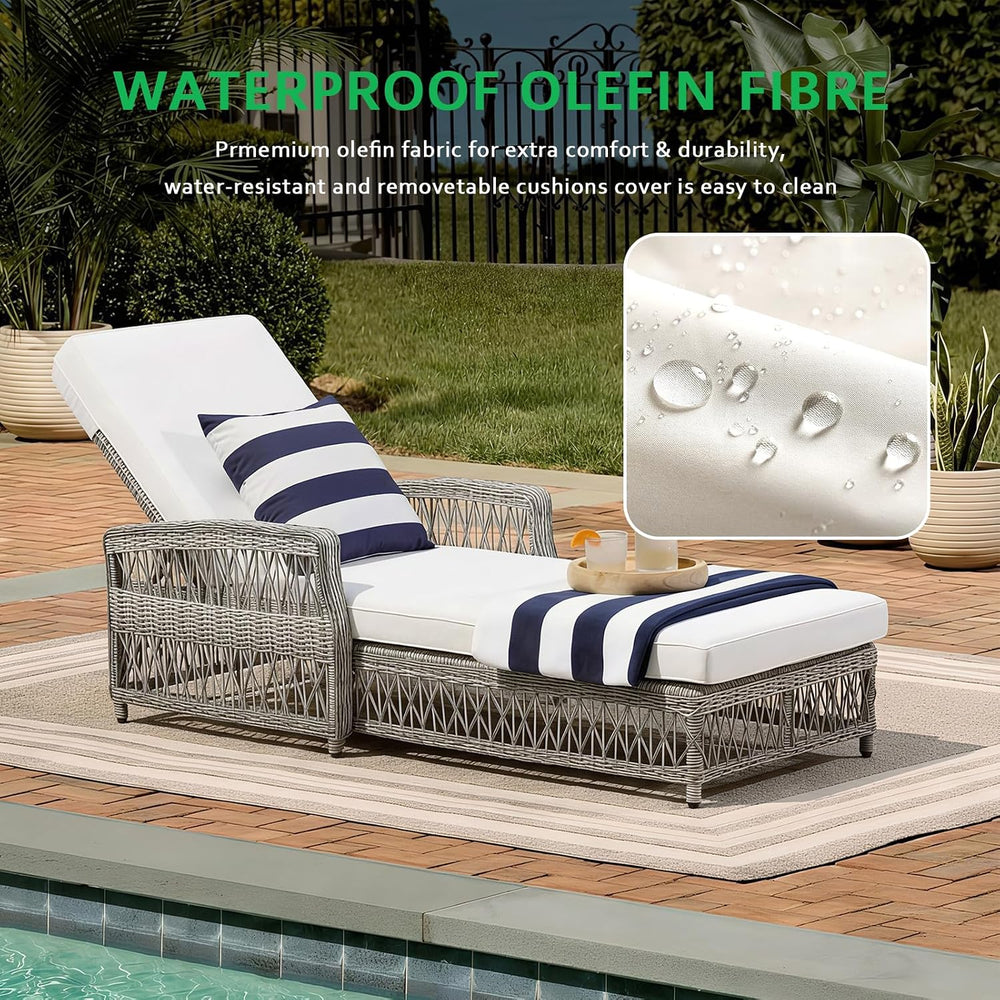 Wicker Chaise Lounge Set of 2, Outdoor Patio Lounge Chair with Adjustable Bac...