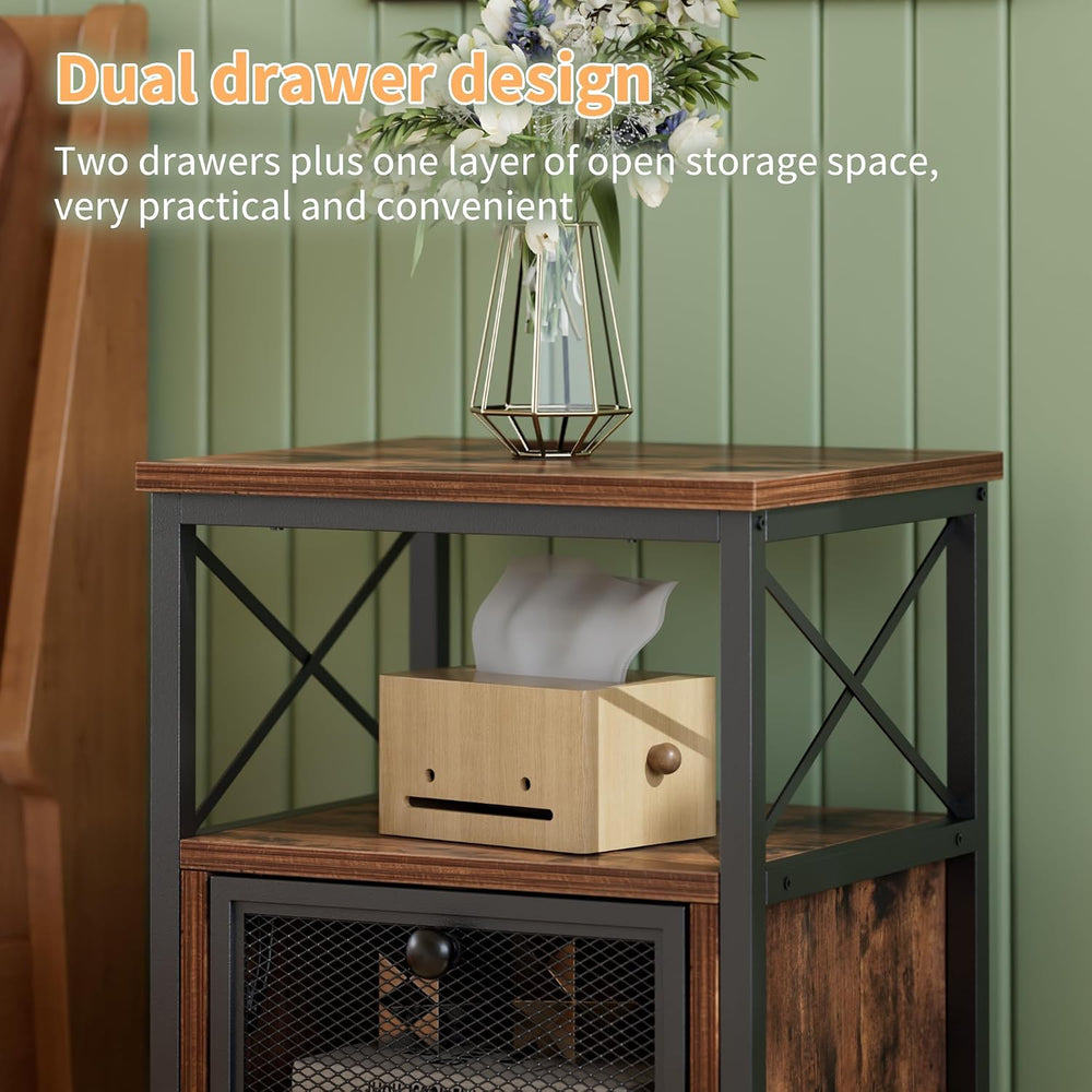 VECELO End Side Table, Modern Night Stand with Storage Space and Door, Set of...