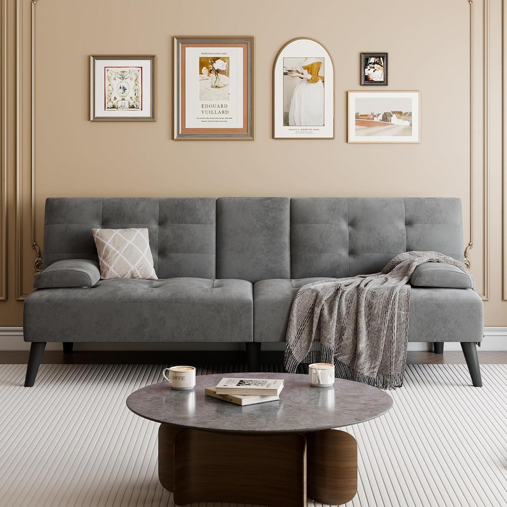 64" Futon Sofa Bed, Convertible Loveseat with 2 Cup Holders, Small Couch...
