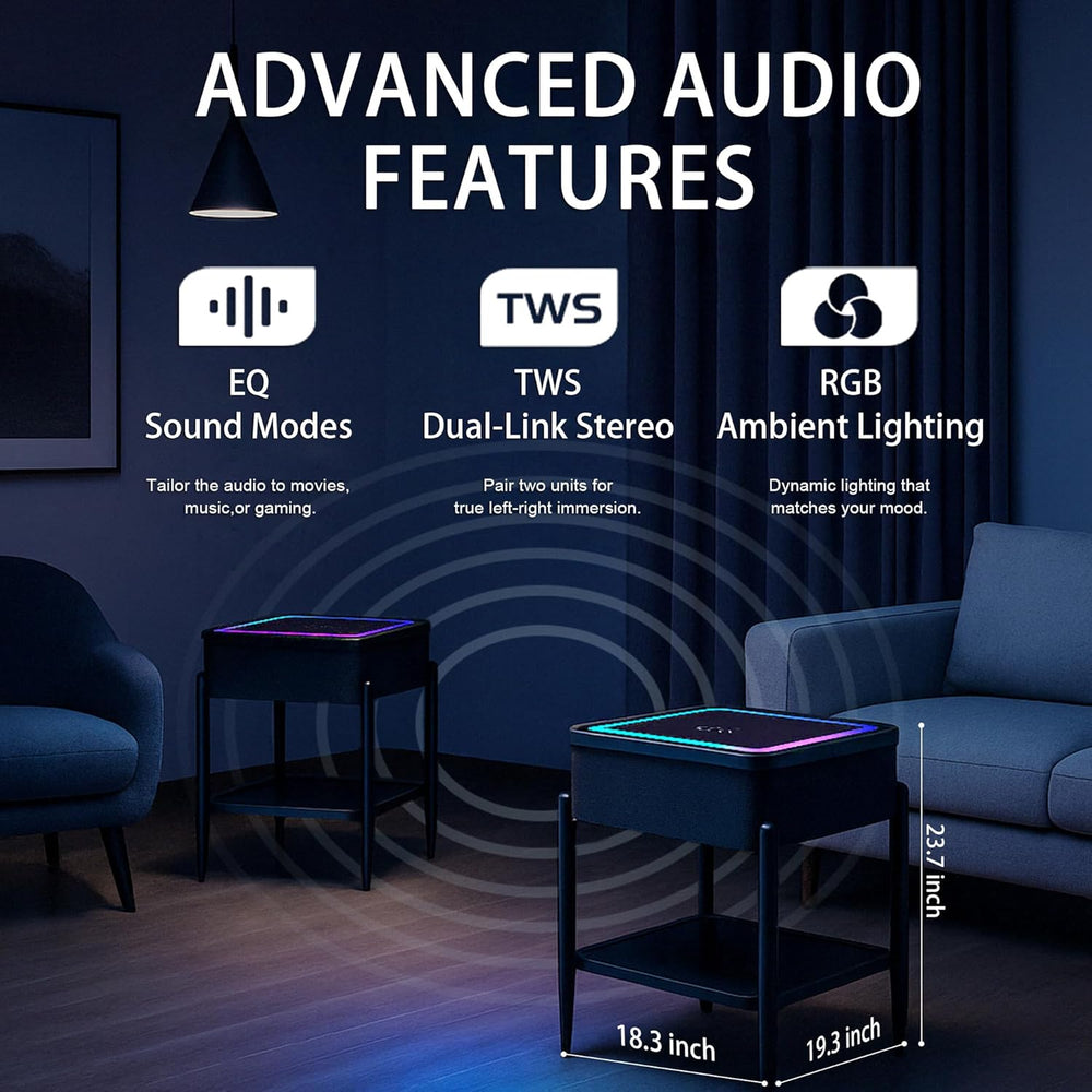 Smart End Table with Charging Station, Bluetooth Speaker Nightstand with Wire...