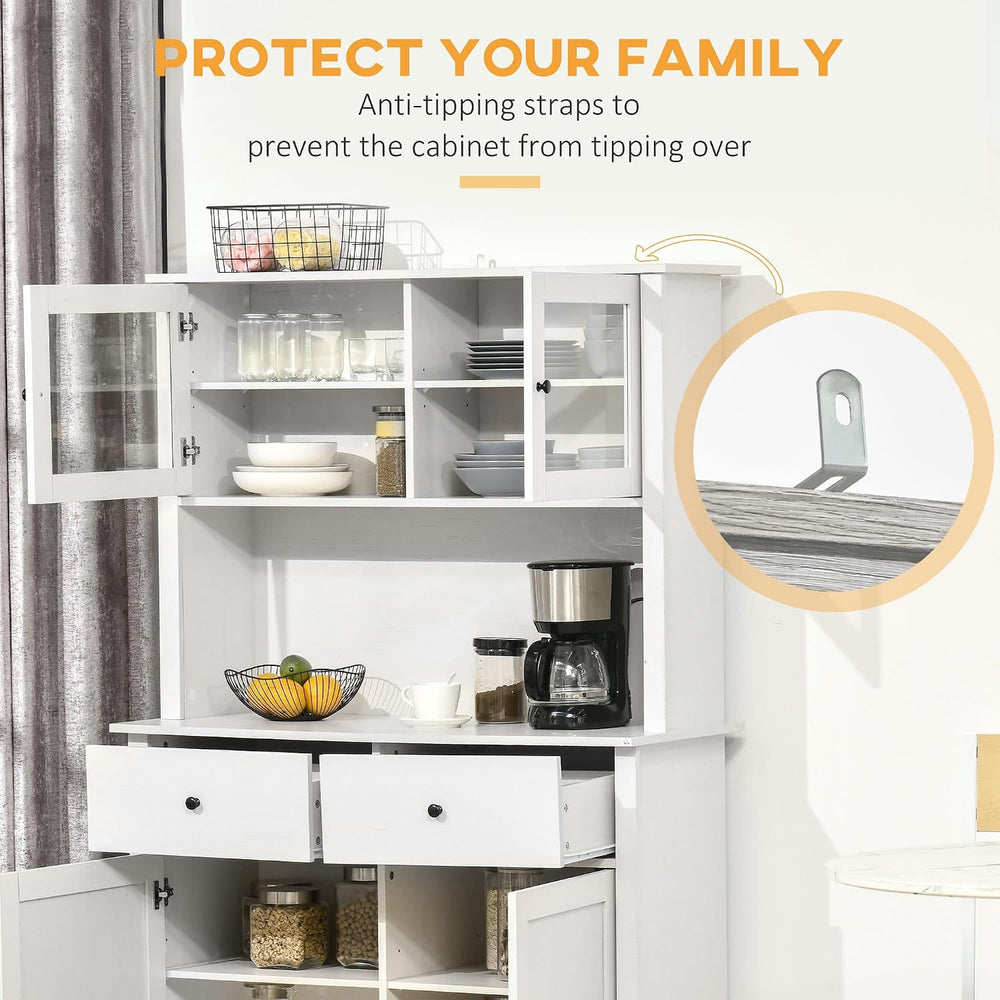 HOMCOM 63.5" Kitchen Buffet with Hutch, Pantry Storage Cabinet with 4 Sh...