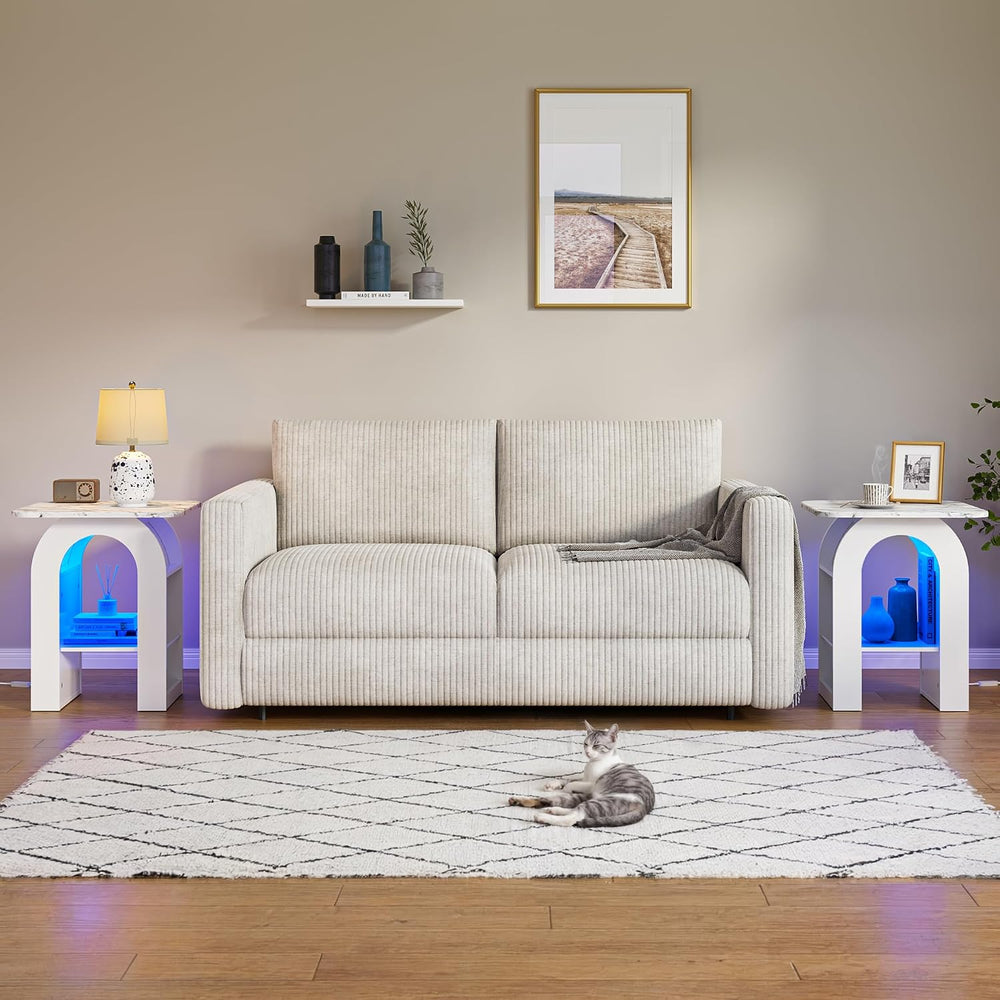 FIMELLO 19" End Table Set of 2 with Marble Top, Modern Arched Night Stan...