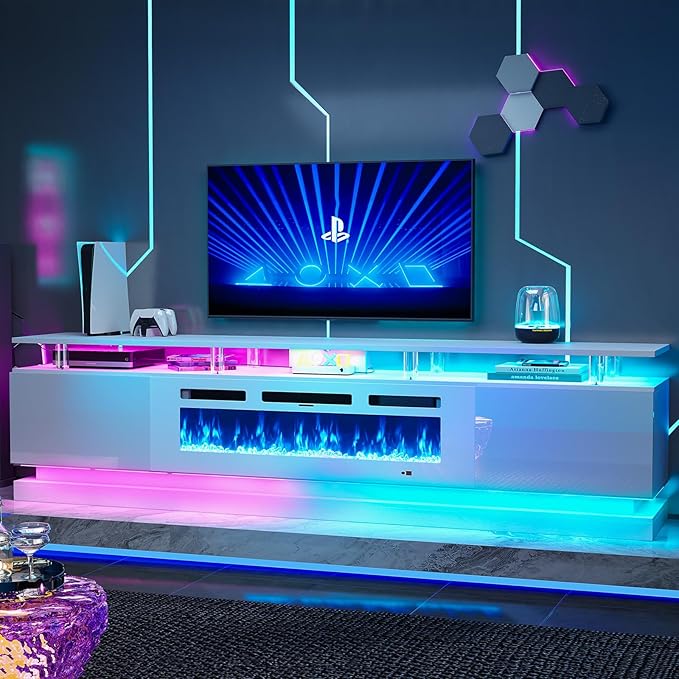 80" Fireplace TV Stand, Modern Entertainment Center for TVs Up to 90&quo...