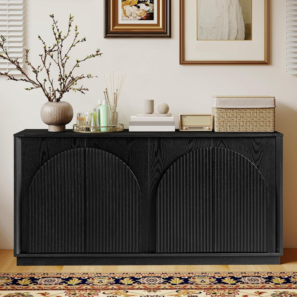 Real Relax 65 Inch Fluted Buffet Cabinet with Storage, Modern Symmetrical Arc...