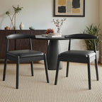 Farini Mid Century Modern Dining Chairs Set of 2, Solid Wood Frame Kitchen Chairs with PU Leather Upholstered Seat for Dining Room & Breakfast Nook,Black-Black