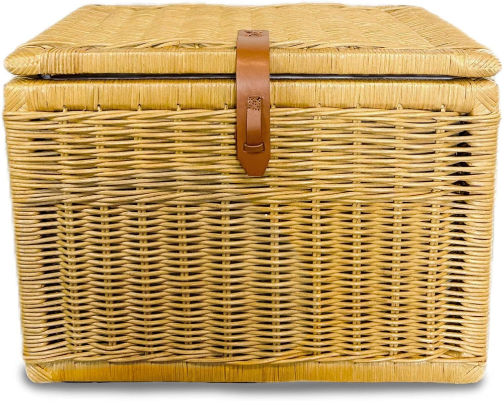 The Basket Lady Deep Wicker Storage Trunk, L, Sandstone | Outside: 24" L...
