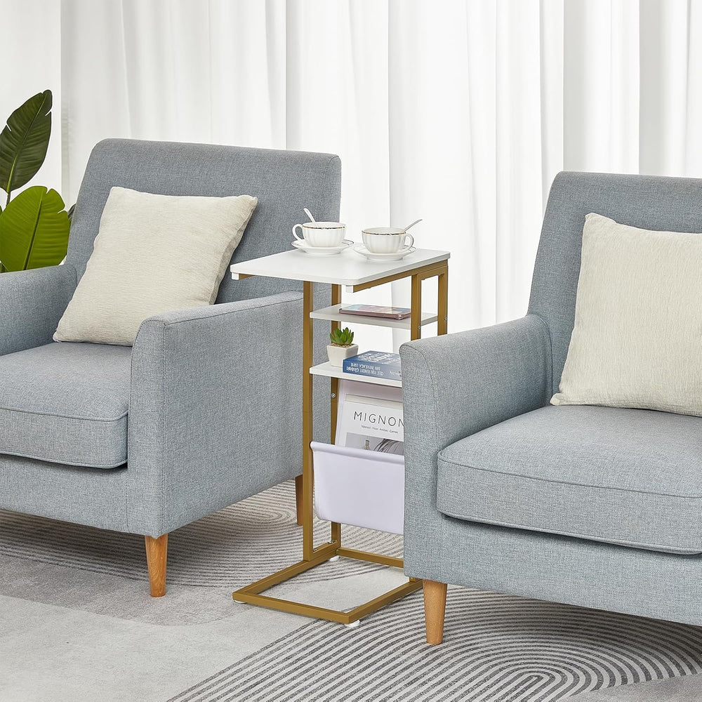 C Shaped End Table 28"(H) 3-Tier C Table with Storage Bag, Under Couch T...