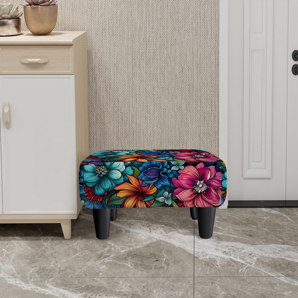 Flower Small Foot Stool Ottoman, Vintage Floral Linen Footrest for Couch | So...