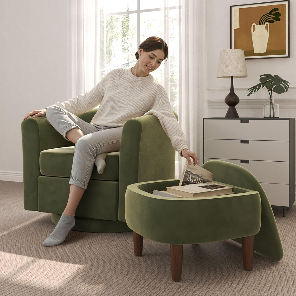 360° Swivel Accent Chair with Storage Ottoman Set of 2