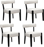 Modern Dining Chairs Set of 4, Upholstered Kitchen & Dining Room Chairs, Mid Century Modern Wooden Dining Chairs Oversized Sturdy Fabric Rounded Chairs Curved Back, Black and Beige