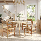 Mid Century Modern Rattan Dining Chairs Set of 6, Natural Beechwood Kitchen Chairs Farmhouse Woven Dining Room Chairs, Armless Boho Cane Wicker Chair Wooden Dining Chairs with Weave Hemp Seat and Back