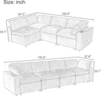 133.9 Inch Modular Convertible Sectional Sofa with Storage, USB Ports, Wireless Charging & Built-in Speaker in Arm, L-Shaped Upholstered Sleeper Couch for Living Room Office, Beige