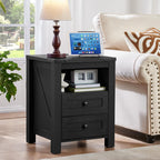 Joaxswe Nightstands Set of 2 with Charging Station and 2 Drawers, Farmhouse | Black Night Stand, Bed Side End Tables, Open Shelf Storage, Bedside Cabinet for Bedroom, Living Room, Closet, Office