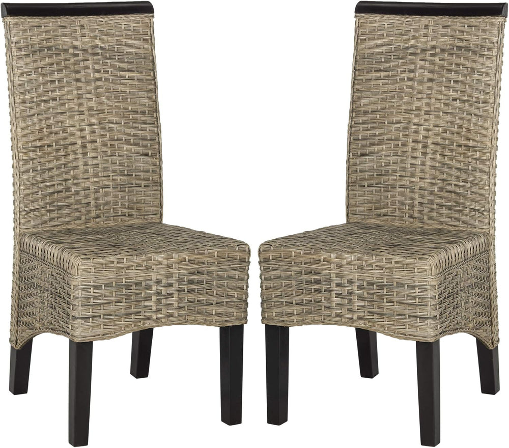 SAFAVIEH Ilya Wicker Wood Dining Chair Set of 2, 18.8" Seat Grey SEA8017A