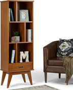 SIMPLIHOME Draper Bookcase - 64 inch Tall Solid Hardwood Storage Bookshelf in Teak Brown, Mid-Century Modern Storage for Living Room, Study Room or Office with Adjustable Shelves and Angled Legs