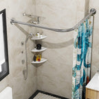 Stretchable 304 Stainless L Shaped Bathroom Bathtub Corner Shower Curtain Rod Rack, Drill Free Install, for Bathroom, Clothing Store, Private space(24"-53" x 24"-53", Maximum size 69'')