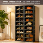Foldable Shoe Organizer Storage Box, Portable Extra Large Folding Shoe Rack for Closet, Shoe Storage Box with Magnetic Transparent Door and Wheels, 9 Layers 18 Grids