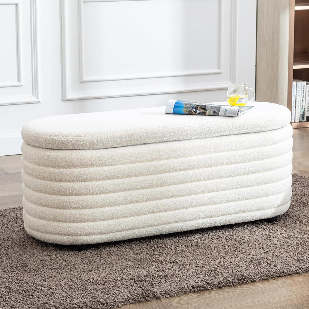 45.5" Storage Teddy Ottoman Bench Upholstered Fabric Bench Hidden Storag...