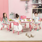 INFANS Kids Table and Chiar Set, Height Adjustable Toddler Desk and 4 Chairs with Graffiti Desktop Non-Slip Legs, Large 47" L x 23.5" W Multi-Activity Art Table for Daycare Classroom Home (Pink)