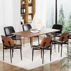 Dining Chairs Set of 8, Dining Room and Kitchen Chairs, FSC Certified Mid Century Modern Accent Chair, Upholstered PU Leather Chairs for Vanity with Walnut Bentwood and Metal Legs, Black