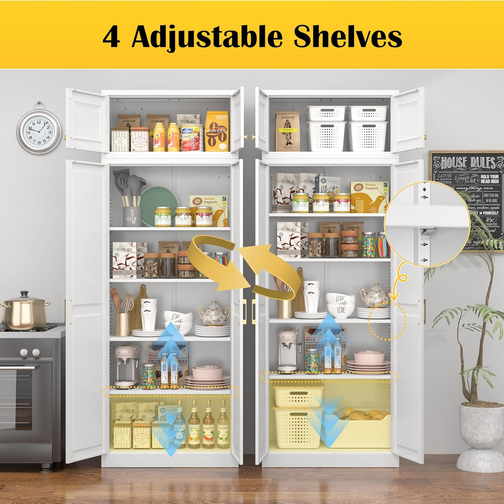 Steeloong86“ Kitchen Pantry Cabinet,Metal Storage Cabinets with Doors and 4 A...
