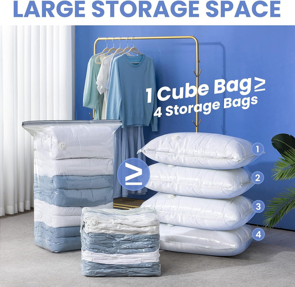 6 Pack Vacuum Storage Bags, Jumbo Cube 31x40x15 Inch, Extra Large Vacuum Seal Bgas for Comforters, Blankets, Pillow, Quilts, Space Saver Clost Oragnization-Clear